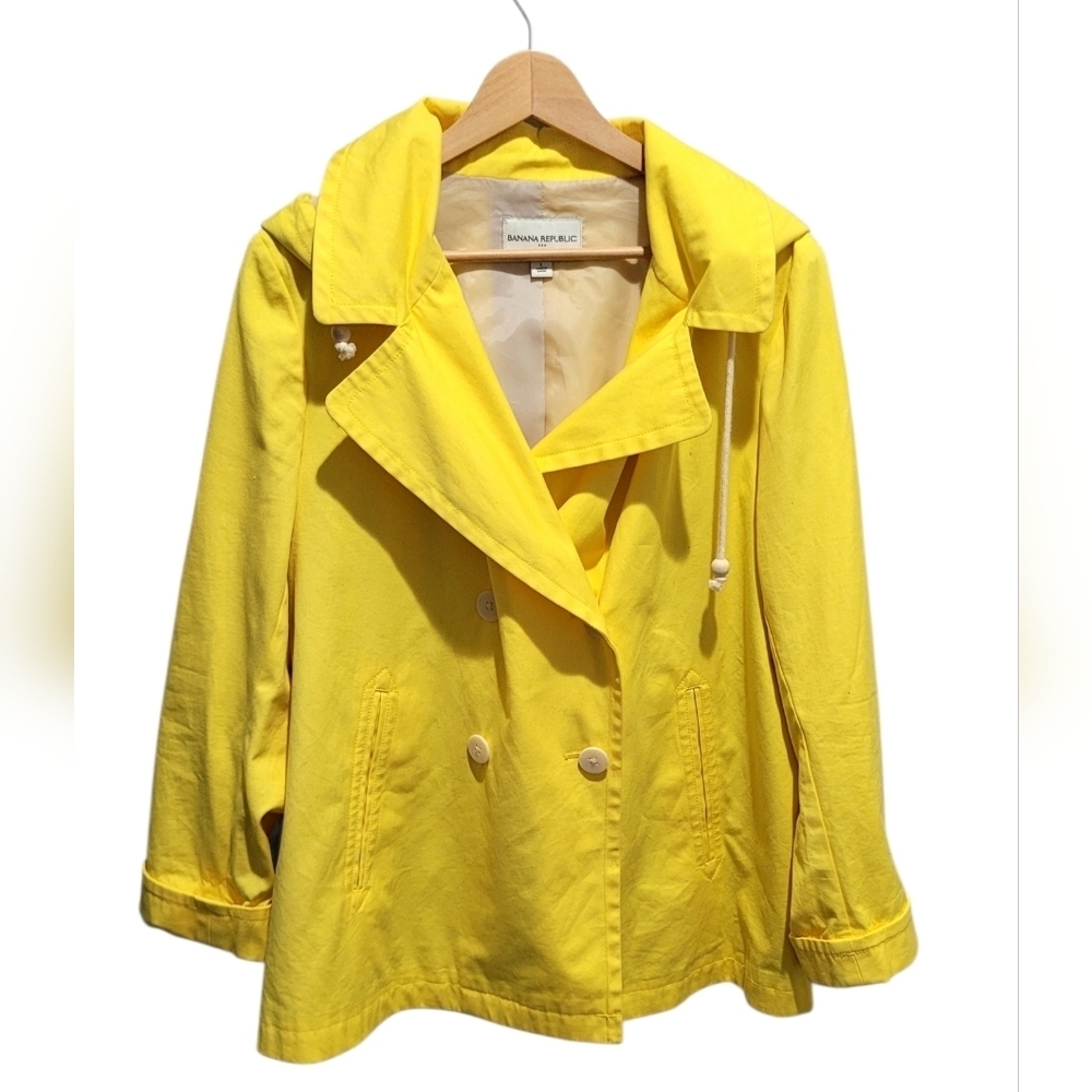 Banana Republic Factory Yellow Hooded Jacket Large Cotton Peacoat Removable Hood